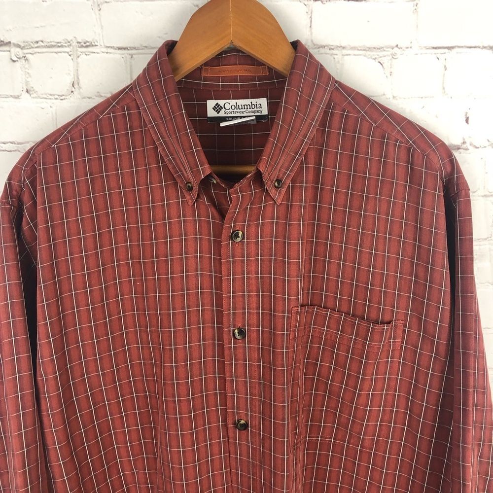 Columbia Red Long Sleeve Button Up Men's Sz Large